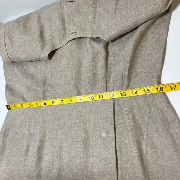 Vintage Maggy London 100% Linen Maxi Dress Beige Size 10 Belt 80s 90s Business - Picture 5 of 15